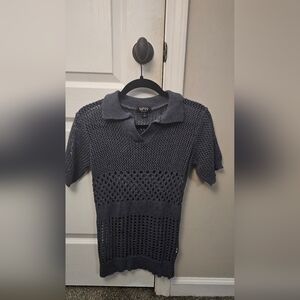 BoohooMan Blue Crochet Knit Polo Men